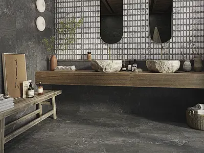 Background tile, Effect other stones, Color black, Glazed porcelain stoneware, 31x56 cm, Finish left_menu_relefnaya