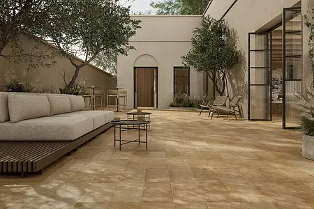 Background tile, Effect terracotta, Color brown, Glazed porcelain stoneware, 20x40 cm, Finish antislip