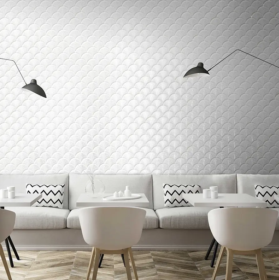 Mosaic effect tiles, Effect unicolor, Color white, Glazed porcelain stoneware, 30.7x30.7 cm, Finish 3D