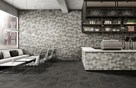 Mosaic effect tiles, Effect concrete, Color grey, Glazed porcelain stoneware, 30.7x30.7 cm, Finish 3D