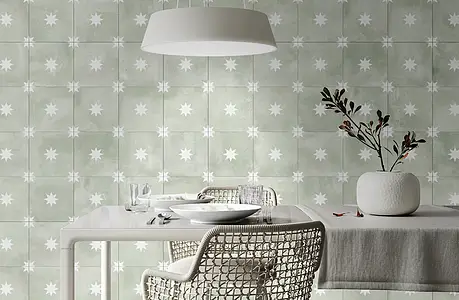 Background tile, Effect faux encaustic tiles, Color green,grey, Glazed porcelain stoneware, 44x44 cm, Finish Honed