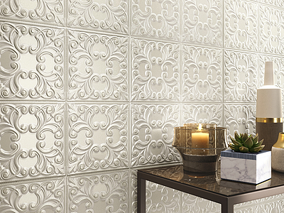 Background tile, Color white, Glazed porcelain stoneware, 44x44 cm, Finish glossy
