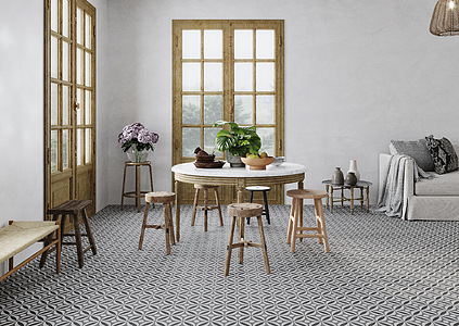 Background tile, Effect faux encaustic tiles, Color grey, Glazed porcelain stoneware, 33x33 cm, Finish Honed