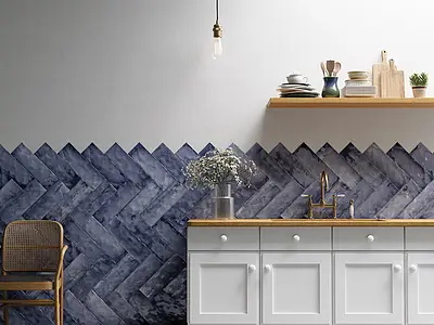 Background tile, Color navy blue, Style zellige, Glazed porcelain stoneware, 15x45 cm, Finish glossy