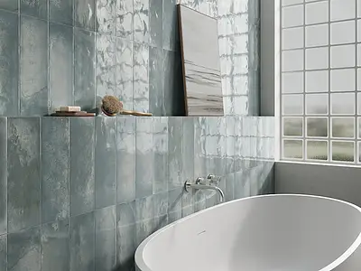 Background tile, Color sky blue, Style zellige, Glazed porcelain stoneware, 15x45 cm, Finish glossy