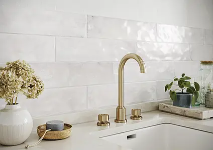 Background tile, Color white, Style zellige, Glazed porcelain stoneware, 15x45 cm, Finish glossy