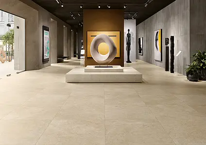 Effekt sten, Farve beige, Grundflise, Uglaseret porcelænsstentøj, 90x90 cm, Overflade skridsikker