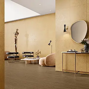 Background tile, Effect gold and precious metals, Color yellow, Unglazed porcelain stoneware, 59.2x118.6 cm, Finish matte