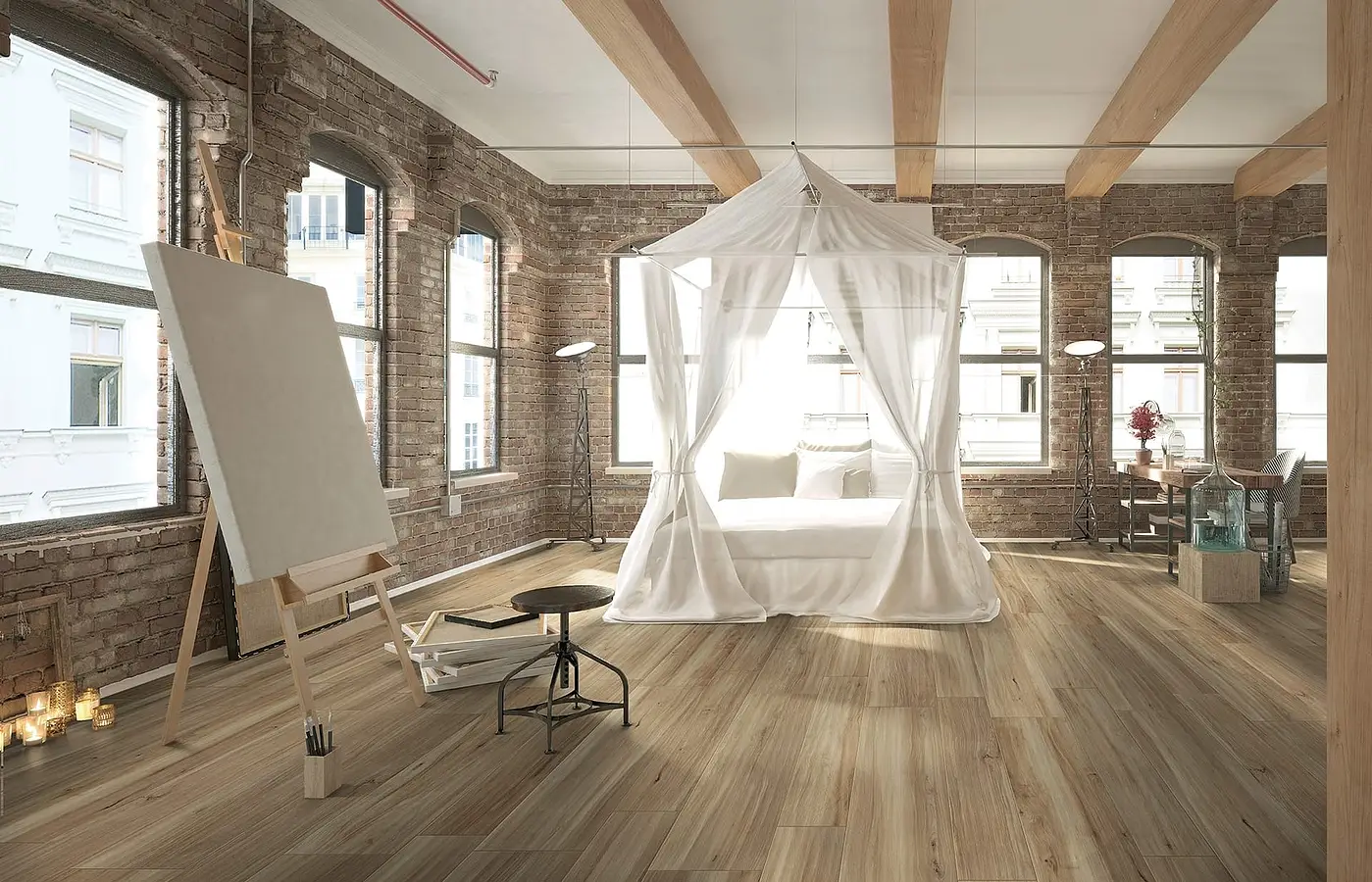 Background tile, Effect wood, Color beige, Glazed porcelain stoneware, 20x120 cm, Finish matte