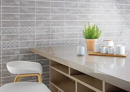 Background tile, Effect unicolor, Color grey, Ceramics, 11x25 cm, Finish glossy