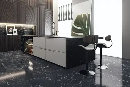 Background tile, Effect other marbles, Color black, Glazed porcelain stoneware, 80x160 cm, Finish polished