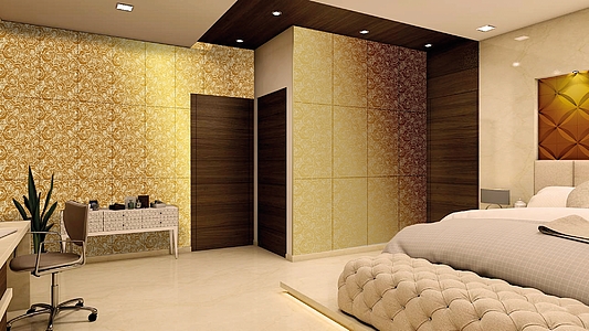 Background tile, Effect gold and precious metals, Color yellow, Glazed porcelain stoneware, 60x120 cm, Finish 3D