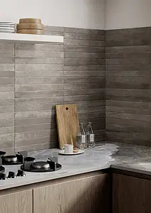 Background tile, Effect brick, Color grey, Glazed porcelain stoneware, 4.8x45 cm, Finish antislip