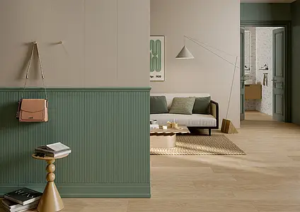 Background tile, Effect unicolor, Color green, Style boiserie, Glazed porcelain stoneware, 33.3x100 cm, Finish matte