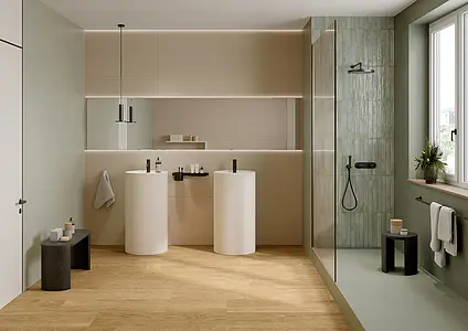 Background tile, Effect unicolor, Color green, Glazed porcelain stoneware, 33.3x100 cm, Finish matte