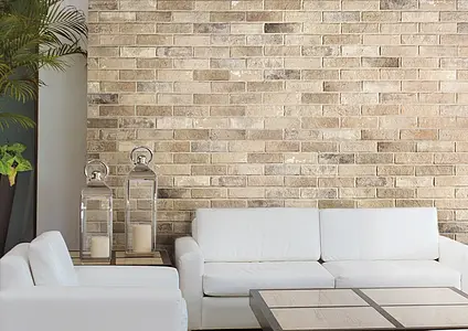 Effect brick, Color beige, Background tile, Glazed porcelain stoneware, 6x25 cm, Finish antislip