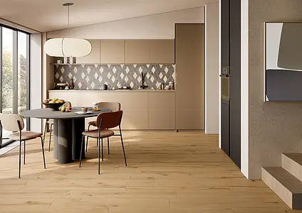Background tile, Effect wood, Color beige, Glazed porcelain stoneware, 23.4x119.5 cm, Finish matte