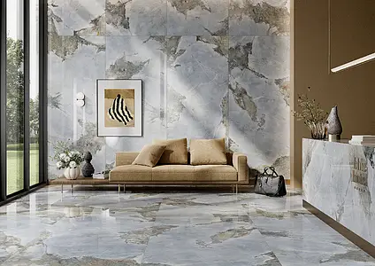 Azulejo base, Efecto otros tipos de piedra, Color azul claro, Gres porcelánico esmaltado, 120x280 cm, Acabado lappato