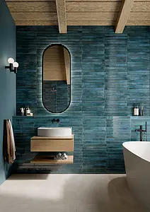 Background tile, Effect brick, Color navy blue, Glazed porcelain stoneware, 4.8x45 cm, Finish glossy