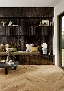 Background tile, Effect brick, Color black, Glazed porcelain stoneware, 4.8x45 cm, Finish glossy