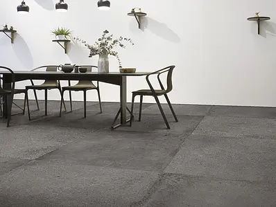 Effekt beton, Farve sort, Grundflise, Glaseret porcelænsstentøj, 100x100 cm, Overflade skridsikker