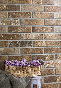 Background tile, Effect brick, Color brown, Glazed porcelain stoneware, 6x25 cm, Finish antislip