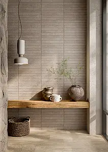 Background tile, Effect terrazzo,brick, Color beige, Glazed porcelain stoneware, 4.8x45 cm, Finish antislip