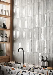 Background tile, Effect brick, Color grey, Glazed porcelain stoneware, 6x25 cm, Finish matte