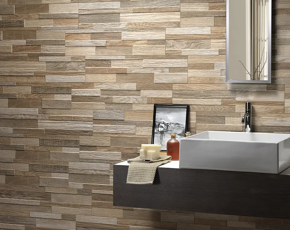 Background tile, Effect wood, Color brown, Glazed porcelain stoneware, 15x61 cm, Finish matte