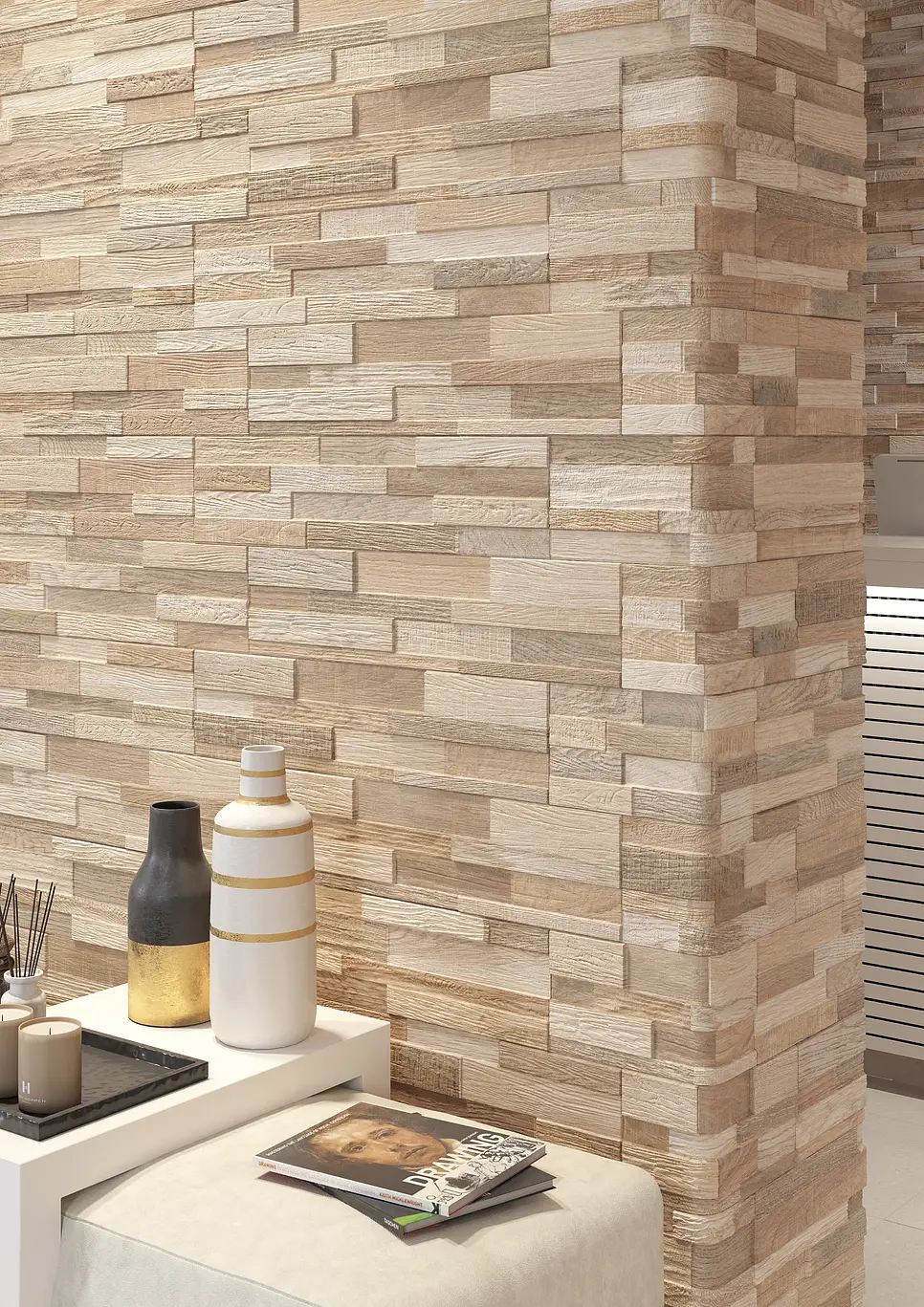 Background tile, Effect wood, Color brown, Glazed porcelain stoneware, 15x61 cm, Finish matte