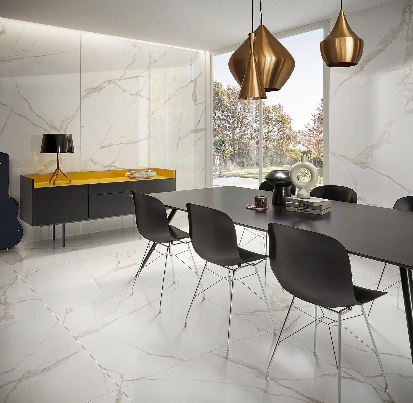 Background tile, Effect stone,other marbles, Color white, Glazed porcelain stoneware, 90x90 cm, Finish matte