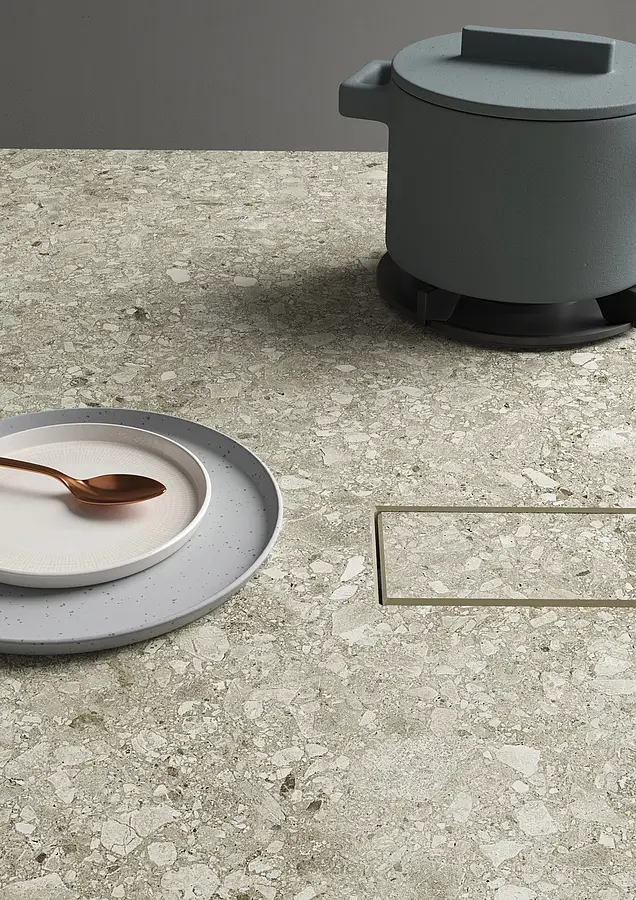 Background tile, Effect ceppo di gré, Color brown, Glazed porcelain stoneware, 160x320 cm, Finish matte