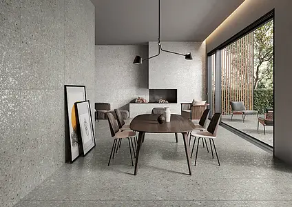Background tile, Effect terrazzo, Color grey, Unglazed porcelain stoneware, 60x120 cm, Finish matte