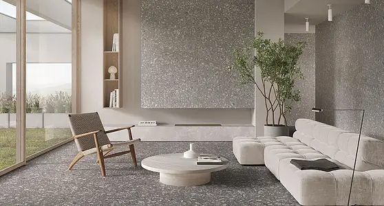 Basistegels, Effect terrazzo look, Kleur grijze,zwarte, Geglazuurde porseleinen steengoed, 120x120 cm, Oppervlak mat