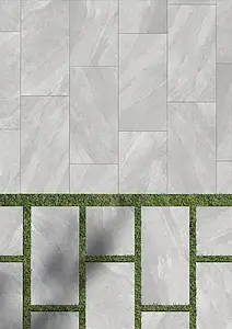 Effekt sten, Farve grå, Grundflise, Glaseret porcelænsstentøj, 60x120 cm, Overflade skridsikker
