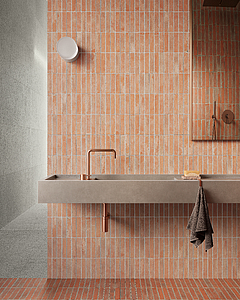 Background tile, Effect brick, Color orange, Glazed porcelain stoneware, 5x20 cm, Finish matte