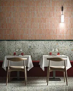 Grundflise, Effekt mursten, Farve orange, Glaseret porcelænsstentøj, 5x20 cm, Overflade mat