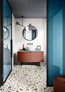 Grundflise, Effekt terrazzo,beton, Farve hvid, Glaseret porcelænsstentøj, 60x60 cm, Overflade skridsikker