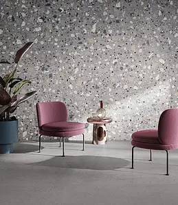 Basistegels, Effect terrazzo look, Kleur grijze, Geglazuurde porseleinen steengoed, 120x120 cm, Oppervlak antislip