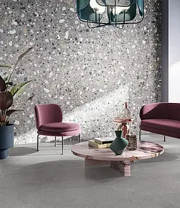 Grundflise, Effekt terrazzo, Farve grå, Glaseret porcelænsstentøj, 120x120 cm, Overflade skridsikker
