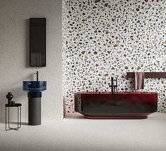 Background tile, Effect terrazzo, Color white,multicolor, Glazed porcelain stoneware, 120x278 cm, Finish matte