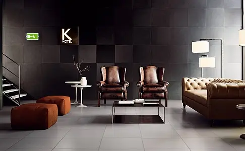 Bakgrunnsflis, Farge svart, Stil designer, Uglasert porselenssteintøy, 60x60 cm, Overflate matt