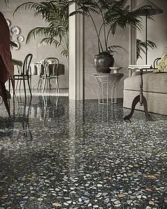 Background tile, Effect terrazzo, Color black,multicolor, Glazed porcelain stoneware, 120x120 cm, Finish polished
