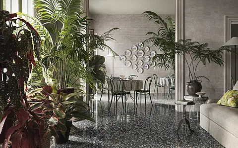 Background tile, Effect terrazzo, Color black,multicolor, Glazed porcelain stoneware, 120x120 cm, Finish polished