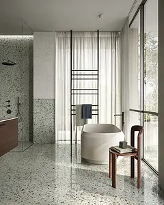 Background tile, Effect terrazzo, Color green,multicolor, Glazed porcelain stoneware, 120x120 cm, Finish polished