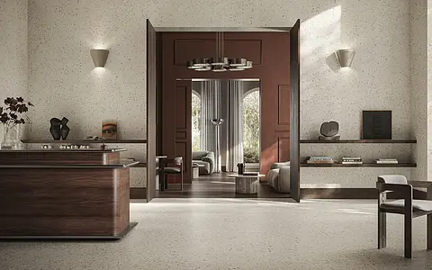 Background tile, Effect terrazzo, Color beige, Glazed porcelain stoneware, 120x120 cm, Finish antislip