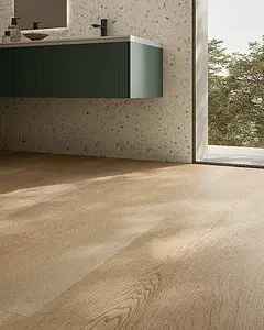 Grundflise, Effekt træ, Farve beige, Glaseret porcelænsstentøj, 30x180 cm, Overflade skridsikker