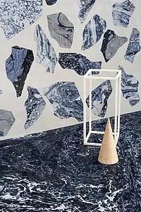 Bakgrundskakel, Textur cementmosaik, Färg marinblå, Glaserad granitkeramik, 90x90 cm, Yta polerad