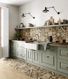 Background tile, Effect wood, Color brown, Style patchwork, Glazed porcelain stoneware, 20x20 cm, Finish antislip