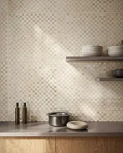 Mosaik, Optik travertin, Farbe beige, Glasiertes Feinsteinzeug, 60x60 cm, Oberfläche polierte